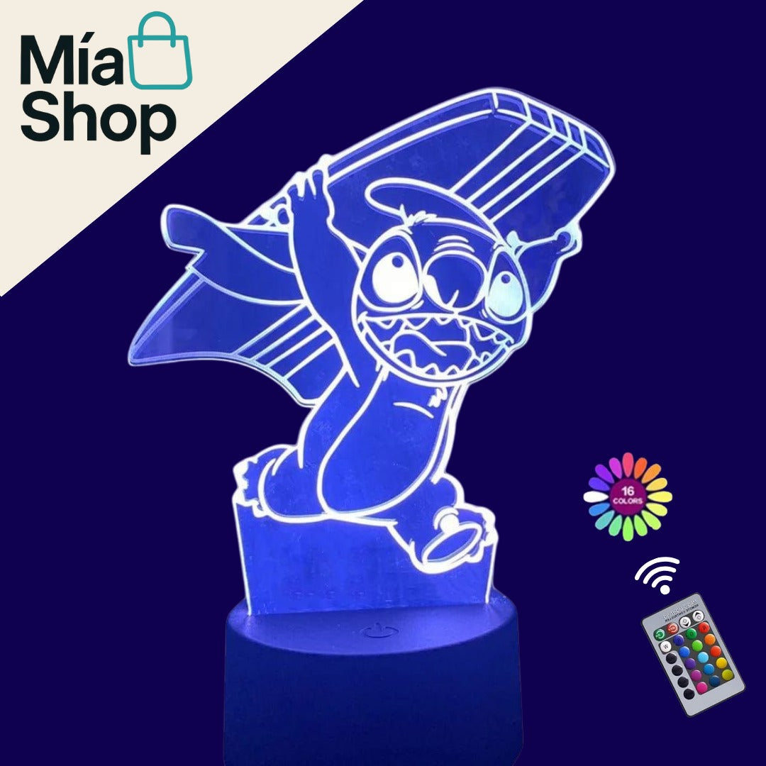 Lampara Nocturna 3D de Stitch con Control Remoto y Sensor Táctil