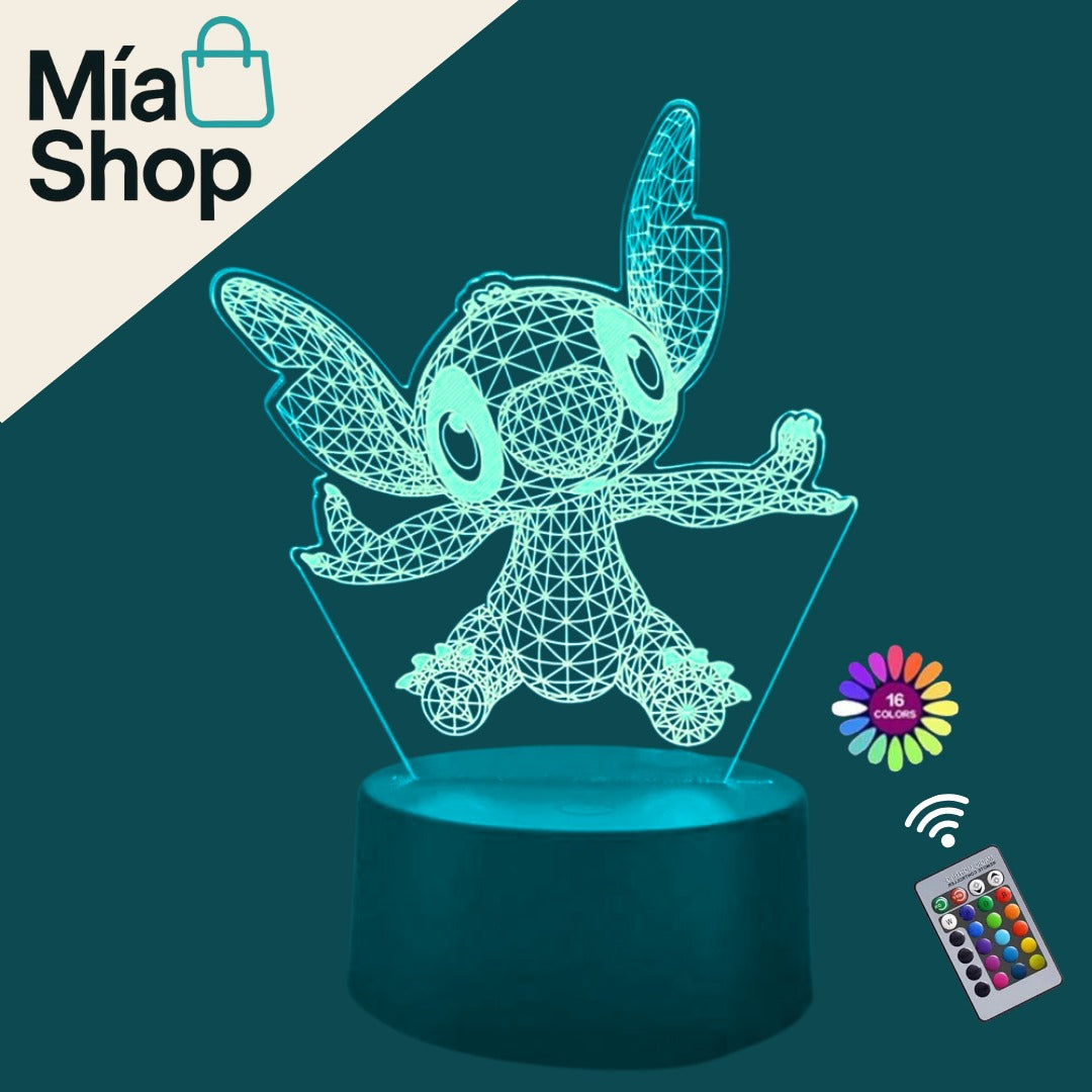 Lampara Nocturna 3D de Stitch con Control Remoto y Sensor Táctil