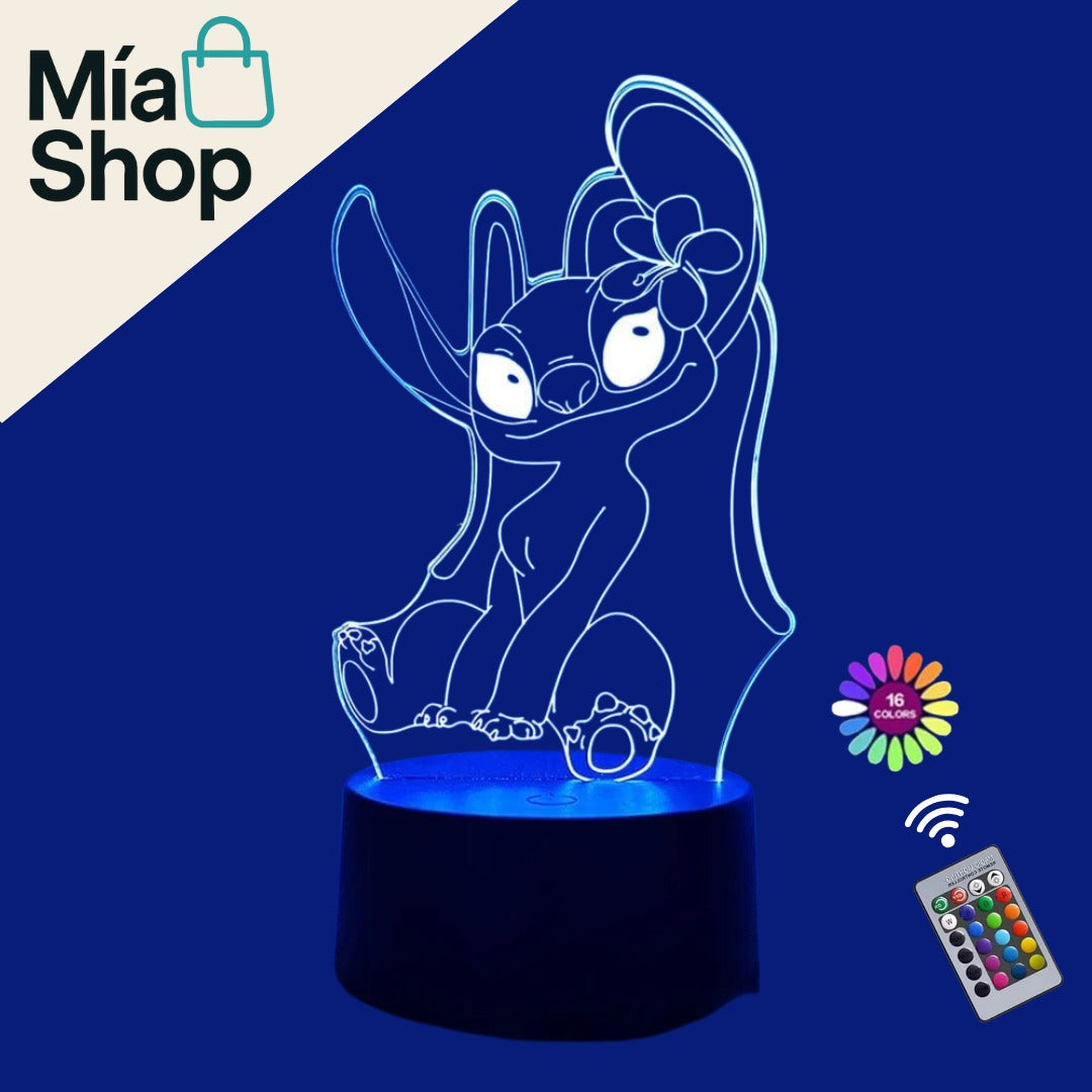 Lampara Nocturna 3D de Stitch con Control Remoto y Sensor Táctil