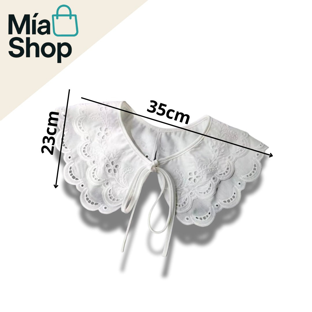Cuello Falso Blanco para Mujer con Bordado y Cuello de Muñeca de Doble Capa