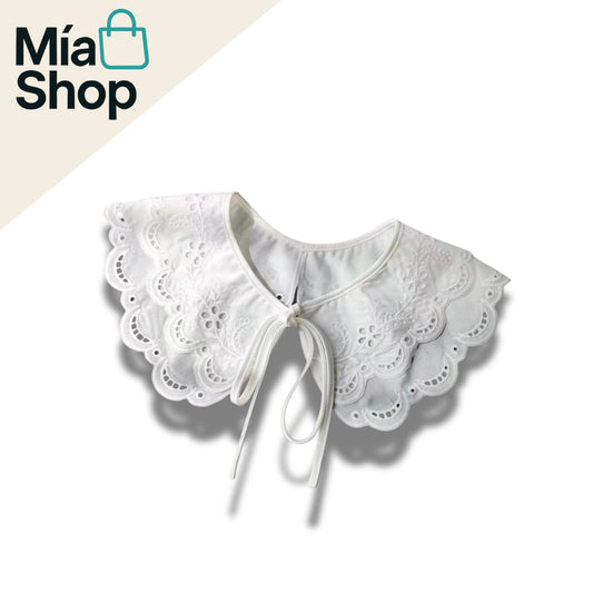 Cuello Falso Blanco para Mujer con Bordado y Cuello de Muñeca de Doble Capa